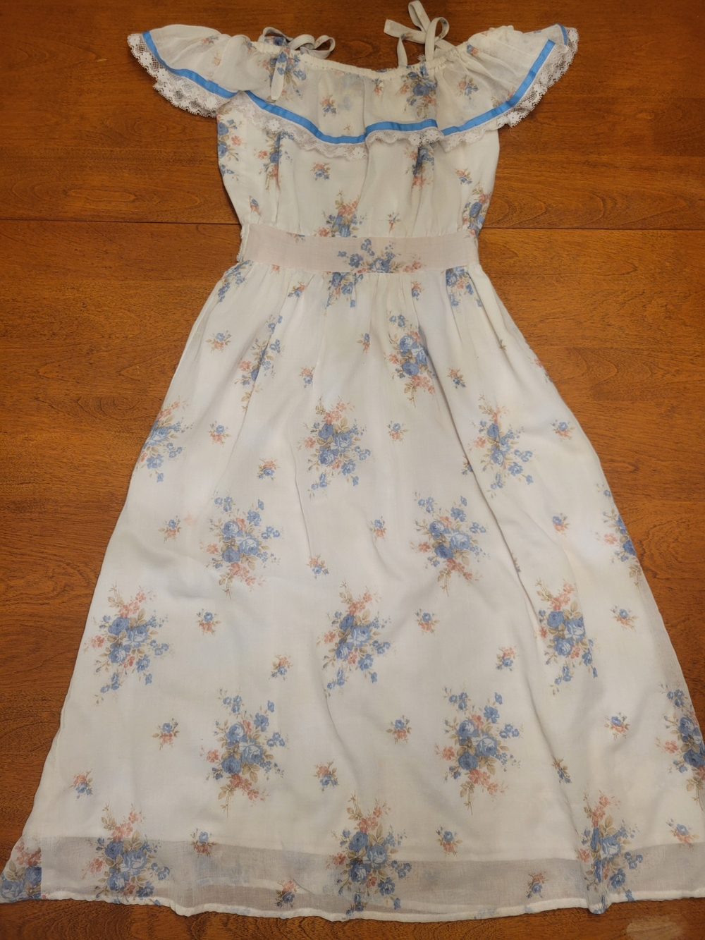 Vintage 70s Style Floral Off-Shoulder Midi Dress With Straps XXS-XS Cottagecore